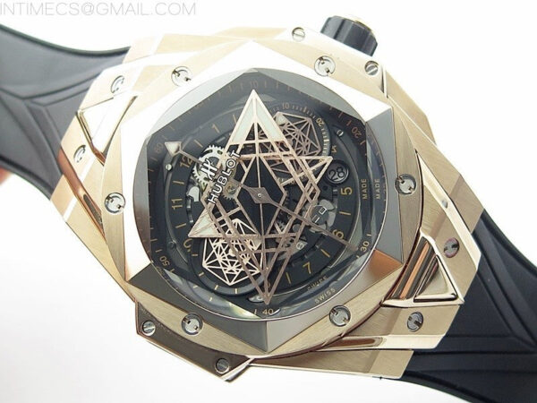 Big Bang Sang Bleu chrono RG B50 Black Skeletonal Dial On Black Gummy Strap Asian 7750 - Image 2