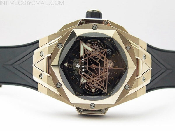 Big Bang Sang Bleu chrono RG B50 Black Skeletonal Dial On Black Gummy Strap Asian 7750 - Image 3