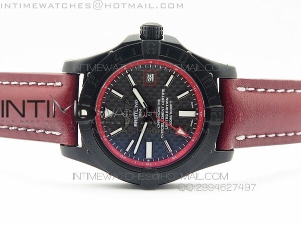 Avenger GMT DLC Black Stick Marker Textured Dial Red Inner Bezel on Leather strap A2836 - Image 3