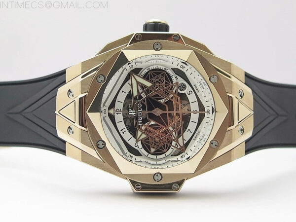 Big Bang Sang Bleu chrono RG B50 White Skeletonal Dial On Black Gummy Strap Asian 7750 - Image 3