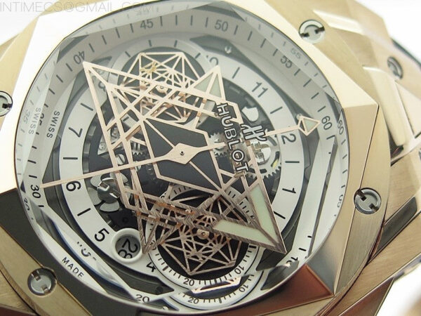 Big Bang Sang Bleu chrono RG B50 White Skeletonal Dial On Black Gummy Strap Asian 7750 - Image 4