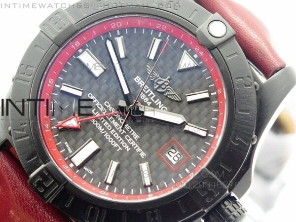 Avenger GMT DLC Black Stick Marker Textured Dial Red Inner Bezel on Leather strap A2836 - Image 4