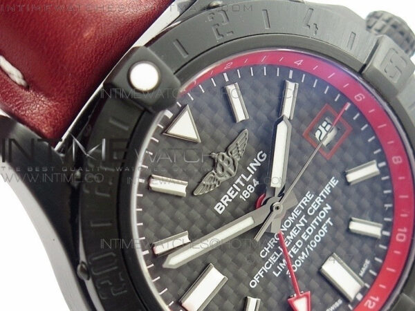 Avenger GMT DLC Black Stick Marker Textured Dial Red Inner Bezel on Leather strap A2836 - Image 5