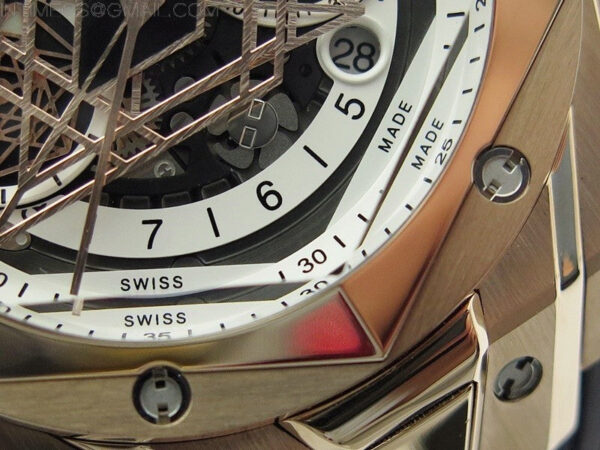 Big Bang Sang Bleu chrono RG B50 White Skeletonal Dial On Black Gummy Strap Asian 7750 - Image 6