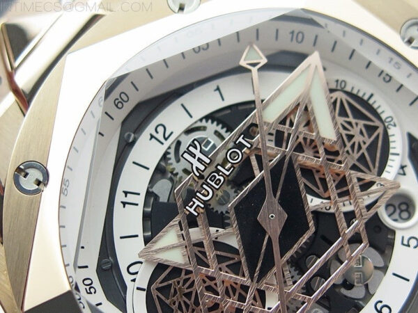 Big Bang Sang Bleu chrono RG B50 White Skeletonal Dial On Black Gummy Strap Asian 7750 - Image 8