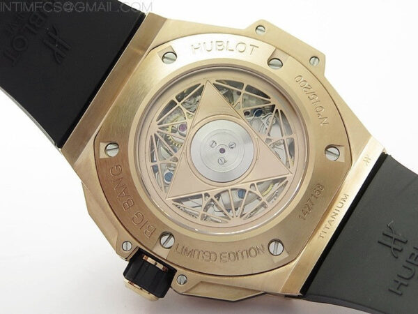 Big Bang Sang Bleu chrono RG B50 White Skeletonal Dial On Black Gummy Strap Asian 7750 - Image 20