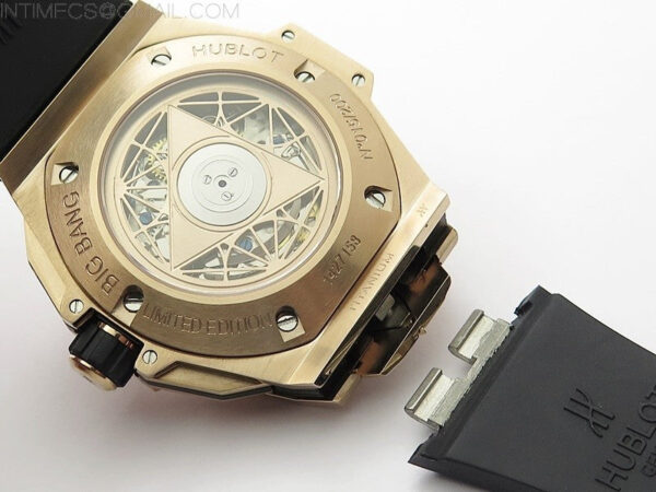 Big Bang Sang Bleu chrono RG B50 White Skeletonal Dial On Black Gummy Strap Asian 7750 - Image 22