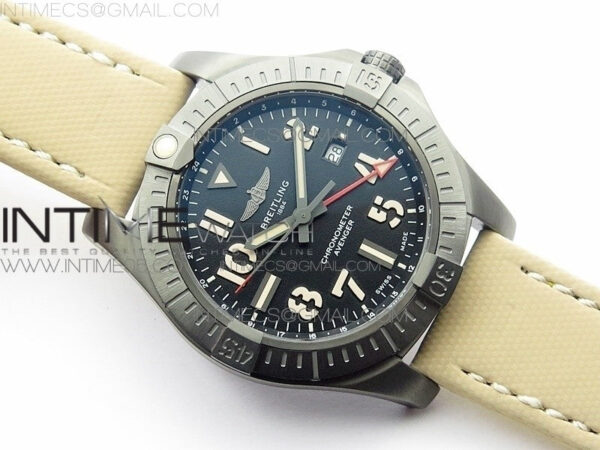 AVENGER V32395 Ti DLC 1:1 Best Edition Black Dial on Leather Strap A2824 - Image 2