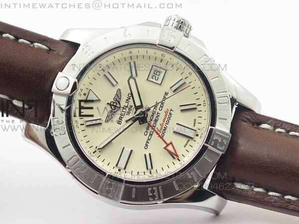 Avenger GMT SS White Stick Marker Dial on Leather strap A2836 - Image 2