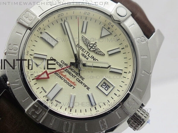 Avenger GMT SS White Stick Marker Dial on Leather strap A2836 - Image 4