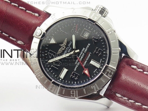 Avenger GMT SS Black Numeral Marker Dial on Leather strap A2836 - Image 3