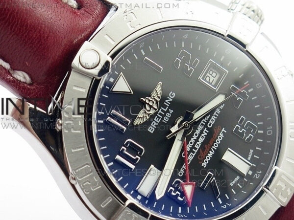 Avenger GMT SS Black Numeral Marker Dial on Leather strap A2836 - Image 6