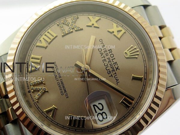 DateJust 36 SS 126231 904L SS/RG VSF 1:1 Best Edition Rose Gold Dial Roman Markers on Jubilee Bracelet VS3235 - Image 2