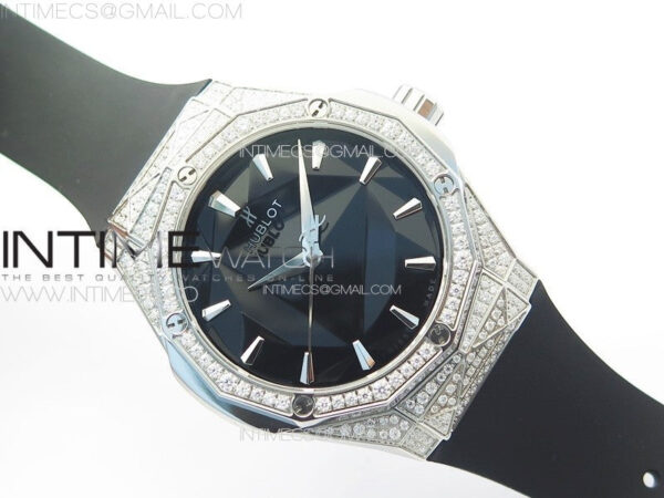 Classic Fusion Orlinski SS Full Real Diamonds B50F 1:1 Best Edition Black Faceted Dial on Black Rubber Strap A2892 - Image 2