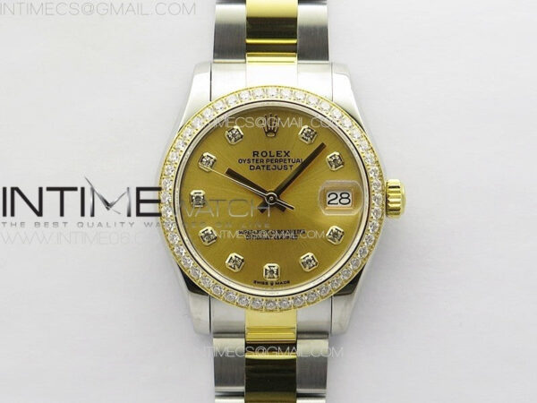 DateJust 31mm 72610 SS/YG Crystals Bezel APSF Best Edition Gold Dial Crystals Markers on Oyster Bracelet A2824 - Image 2