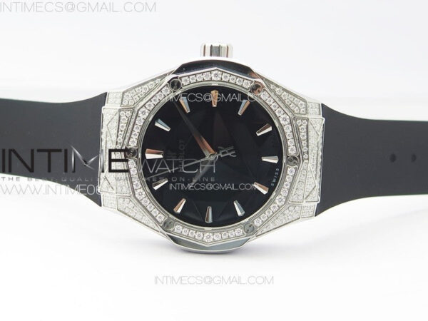 Classic Fusion Orlinski SS Full Real Diamonds B50F 1:1 Best Edition Black Faceted Dial on Black Rubber Strap A2892 - Image 3