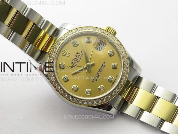 DateJust 31mm 72610 SS/YG Crystals Bezel APSF Best Edition Gold Dial Crystals Markers on Oyster Bracelet A2824 - Image 3