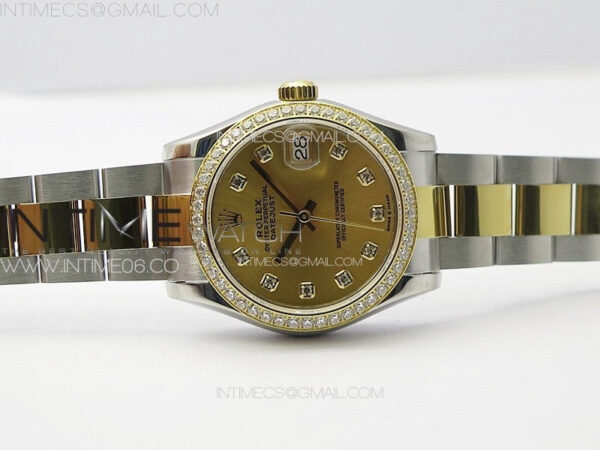 DateJust 31mm 72610 SS/YG Crystals Bezel APSF Best Edition Gold Dial Crystals Markers on Oyster Bracelet A2824 - Image 4