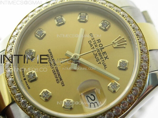 DateJust 31mm 72610 SS/YG Crystals Bezel APSF Best Edition Gold Dial Crystals Markers on Oyster Bracelet A2824 - Image 5