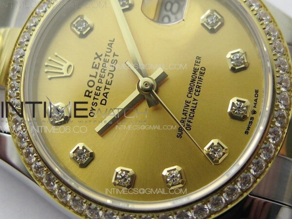 DateJust 31mm 72610 SS/YG Crystals Bezel APSF Best Edition Gold Dial Crystals Markers on Oyster Bracelet A2824 - Image 7