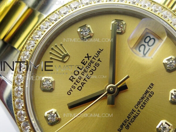 DateJust 31mm 72610 SS/YG Crystals Bezel APSF Best Edition Gold Dial Crystals Markers on Oyster Bracelet A2824 - Image 8