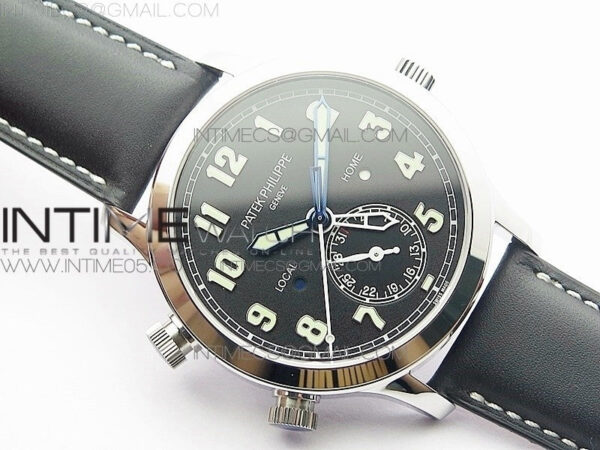 Calatrava 5524 Pilot Travel Time RG GRF Black Dial on Black Leather Strap A324 V2 - Image 2