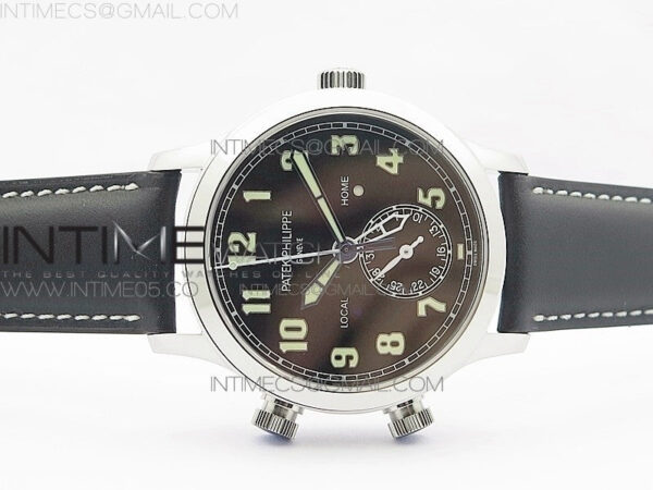 Calatrava 5524 Pilot Travel Time RG GRF Black Dial on Black Leather Strap A324 V2 - Image 3