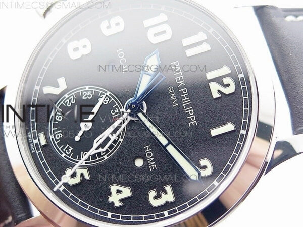 Calatrava 5524 Pilot Travel Time RG GRF Black Dial on Black Leather Strap A324 V2 - Image 4