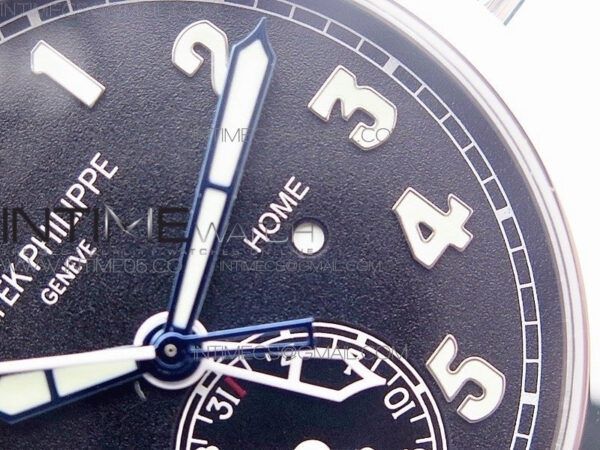 Calatrava 5524 Pilot Travel Time RG GRF Black Dial on Black Leather Strap A324 V2 - Image 6