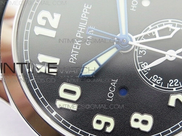 Calatrava 5524 Pilot Travel Time RG GRF Black Dial on Black Leather Strap A324 V2 - Image 8