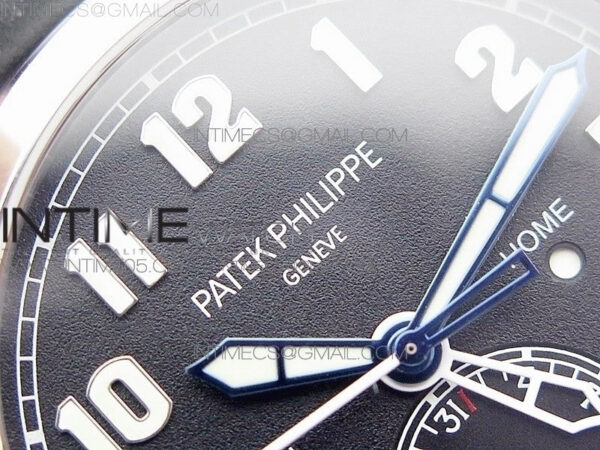 Calatrava 5524 Pilot Travel Time RG GRF Black Dial on Black Leather Strap A324 V2 - Image 9