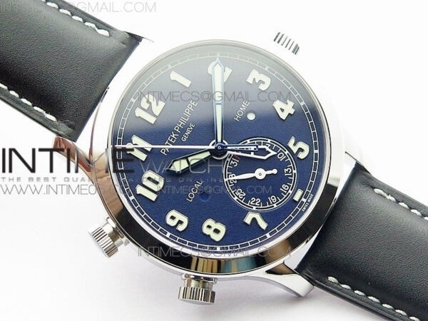 Calatrava 5524 Pilot Travel Time RG GRF Blue Dial on Black Leather Strap A324 V2 - Image 2