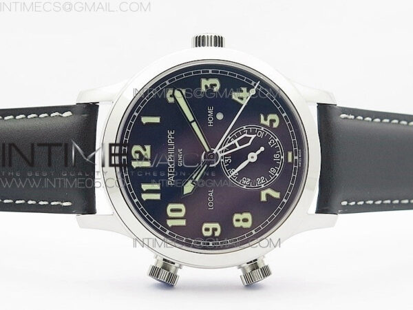 Calatrava 5524 Pilot Travel Time RG GRF Blue Dial on Black Leather Strap A324 V2 - Image 3