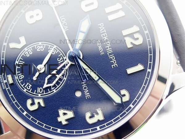 Calatrava 5524 Pilot Travel Time RG GRF Blue Dial on Black Leather Strap A324 V2 - Image 4