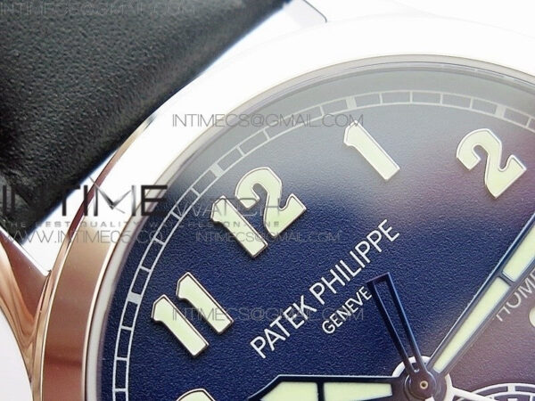 Calatrava 5524 Pilot Travel Time RG GRF Blue Dial on Black Leather Strap A324 V2 - Image 8