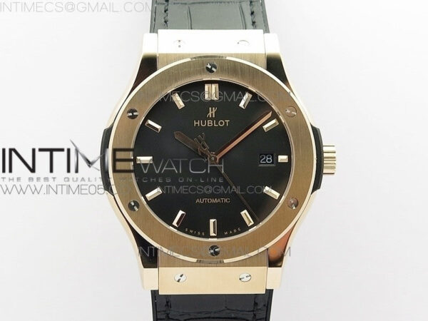 Classic Fusion 42mm RG B50F Black Dial On Black Gummy Strap A2892