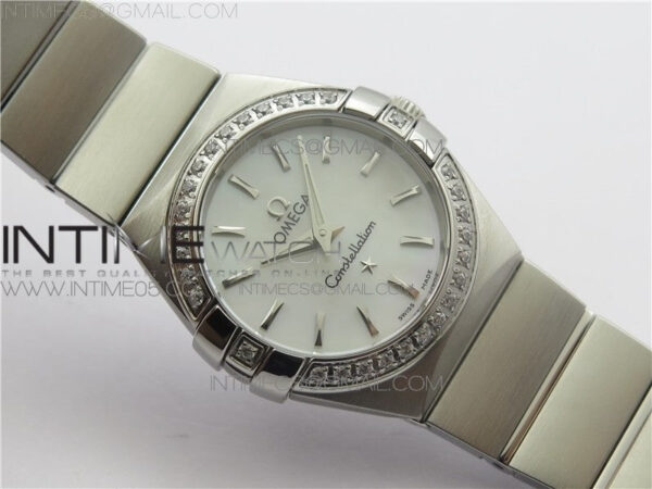 Constellation Ladies 27mm K11F 1:1 Best Edition SS Diamonds Bezel White MOP Dial Stick Markers on SS Bracelet ETA Quartz - Image 2