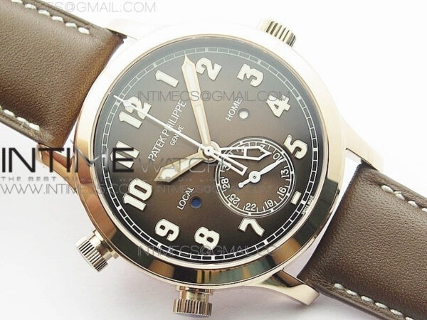 Calatrava 5524R Pilot Travel Time RG GRF Brown Dial on Brown Leather Strap A324 V2 - Image 2