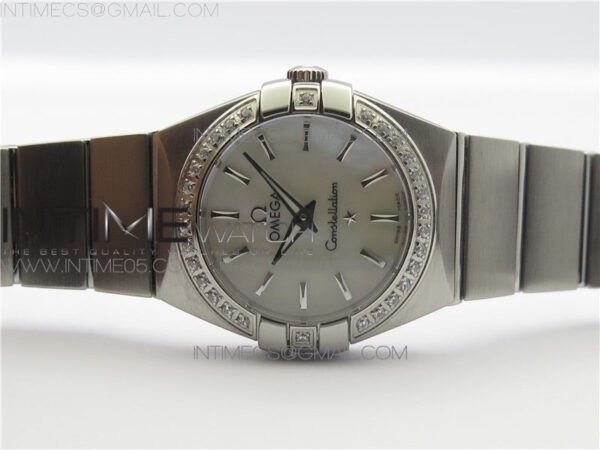 Constellation Ladies 27mm K11F 1:1 Best Edition SS Diamonds Bezel White MOP Dial Stick Markers on SS Bracelet ETA Quartz - Image 3