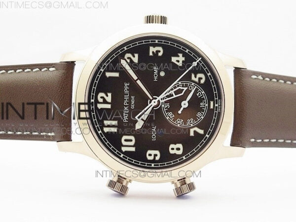 Calatrava 5524R Pilot Travel Time RG GRF Brown Dial on Brown Leather Strap A324 V2 - Image 3