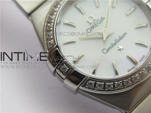 Constellation Ladies 27mm K11F 1:1 Best Edition SS Diamonds Bezel White MOP Dial Stick Markers on SS Bracelet ETA Quartz - Image 6