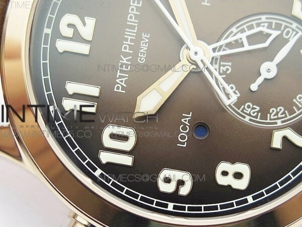 Calatrava 5524R Pilot Travel Time RG GRF Brown Dial on Brown Leather Strap A324 V2 - Image 7