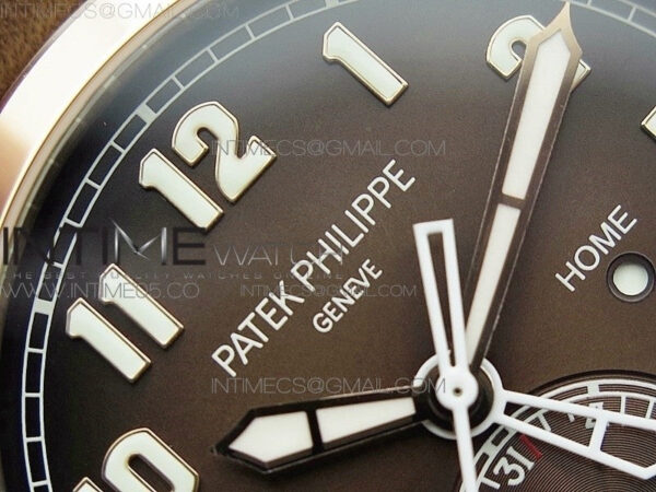 Calatrava 5524R Pilot Travel Time RG GRF Brown Dial on Brown Leather Strap A324 V2 - Image 9