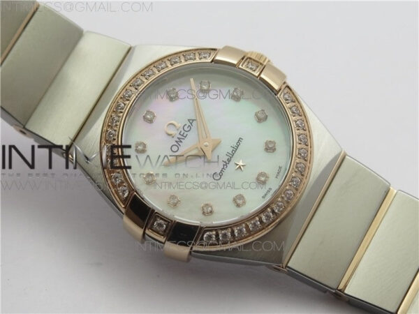 Constellation Ladies 27mm K11F 1:1 Best Edition SS/RG Diamonds Bezel White MOP Dial Stick Markers on SS/RG Bracelet ETA Quartz - Image 2