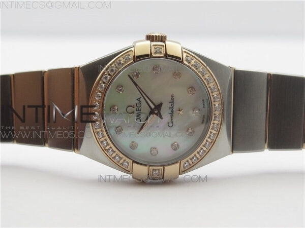 Constellation Ladies 27mm K11F 1:1 Best Edition SS/RG Diamonds Bezel White MOP Dial Stick Markers on SS/RG Bracelet ETA Quartz - Image 3