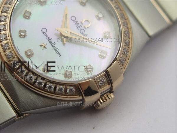 Constellation Ladies 27mm K11F 1:1 Best Edition SS/RG Diamonds Bezel White MOP Dial Stick Markers on SS/RG Bracelet ETA Quartz - Image 4