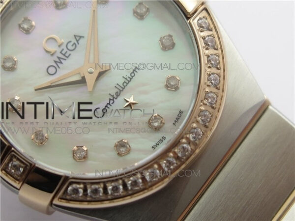 Constellation Ladies 27mm K11F 1:1 Best Edition SS/RG Diamonds Bezel White MOP Dial Stick Markers on SS/RG Bracelet ETA Quartz - Image 5