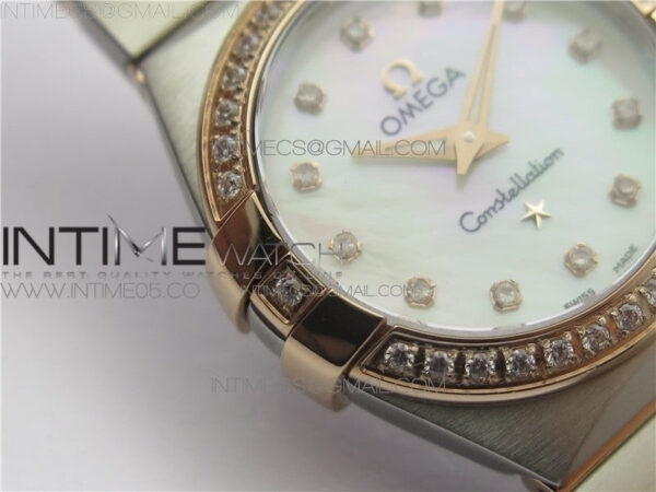 Constellation Ladies 27mm K11F 1:1 Best Edition SS/RG Diamonds Bezel White MOP Dial Stick Markers on SS/RG Bracelet ETA Quartz - Image 6