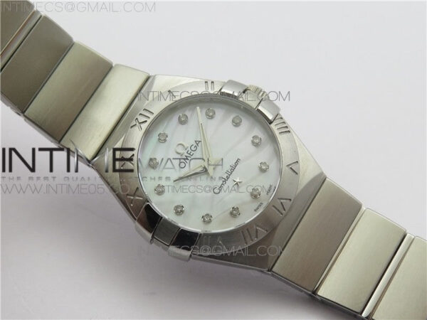 Constellation Ladies 27mm K11F 1:1 Best Edition SS White MOP Textured Dial Diamonds Markers on SS Bracelet ETA Quartz - Image 2