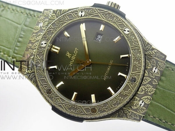 Classic Fusion 45mm YG Engravings Case SRF Best Edition Green dial On Green Gummy Strap A2892(Free box) - Image 2